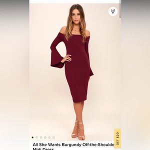 Never worn lulus all she wants burgundy off the shoulder mini dress